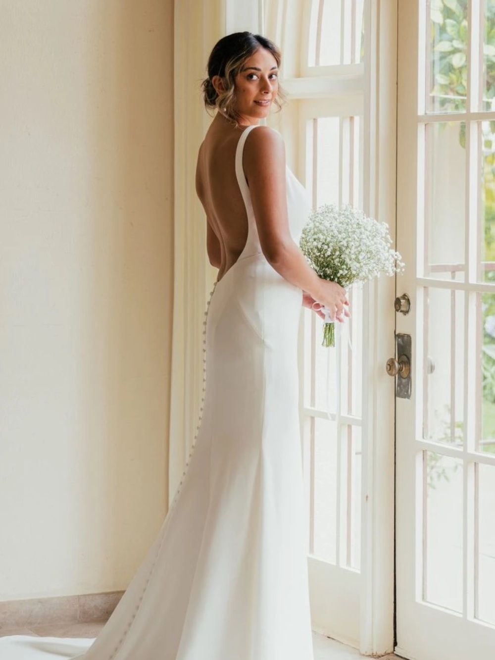 Minimalist column sheath Wedding Dress with low back